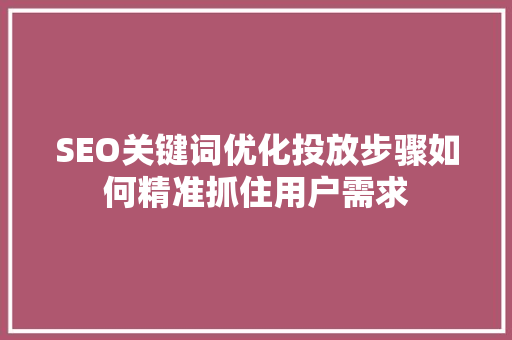 SEO关键词优化投放步骤如何精准抓住用户需求