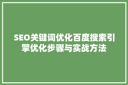 SEO关键词优化百度搜索引擎优化步骤与实战方法