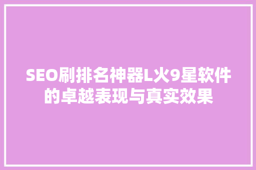 SEO刷排名神器L火9星软件的卓越表现与真实效果