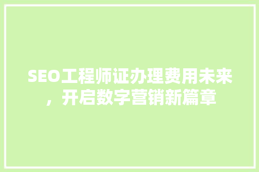 SEO工程师证办理费用未来，开启数字营销新篇章