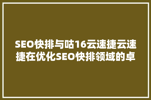 SEO快排与咕16云速捷云速捷在优化SEO快排领域的卓越表现