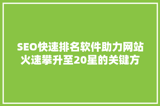 SEO快速排名软件助力网站火速攀升至20星的关键方法