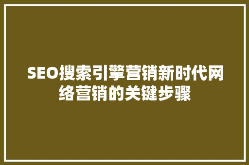 SEO搜索引擎营销新时代网络营销的关键步骤