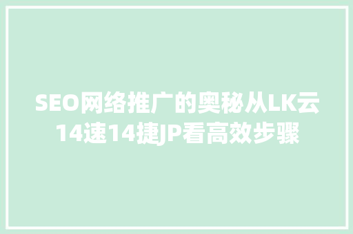 SEO网络推广的奥秘从LK云14速14捷JP看高效步骤