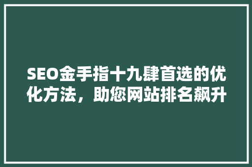 SEO金手指十九肆首选的优化方法，助您网站排名飙升