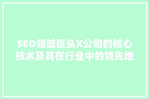 SEO领域巨头X公司的核心技术及其在行业中的领先地位