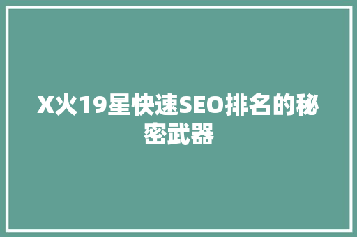 X火19星快速SEO排名的秘密武器