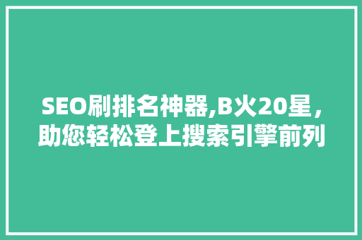 SEO刷排名神器,B火20星，助您轻松登上搜索引擎前列