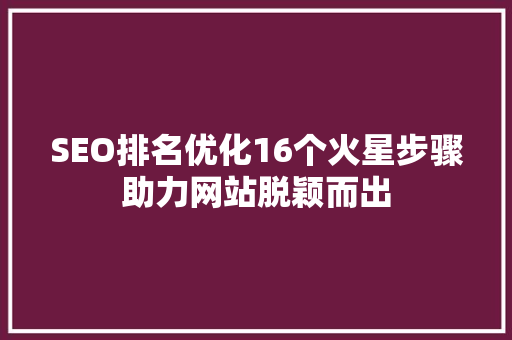 SEO排名优化16个火星步骤助力网站脱颖而出