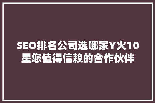 SEO排名公司选哪家Y火10星您值得信赖的合作伙伴