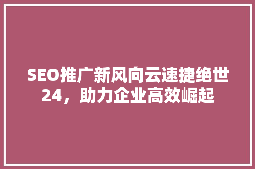 SEO推广新风向云速捷绝世24，助力企业高效崛起