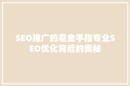 SEO推广的毫金手指专业SEO优化背后的奥秘