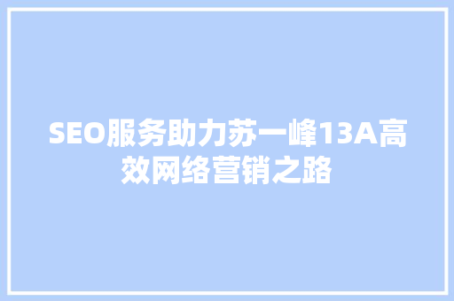 SEO服务助力苏一峰13A高效网络营销之路