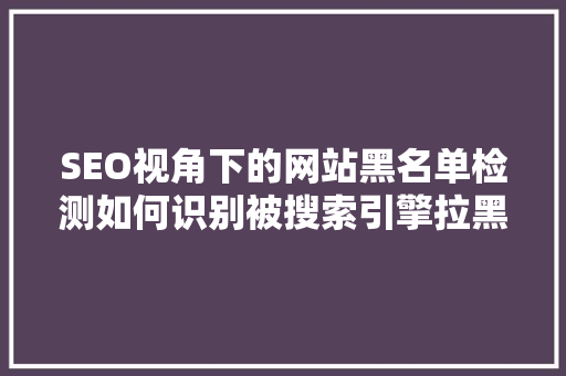 SEO视角下的网站黑名单检测如何识别被搜索引擎拉黑的网站