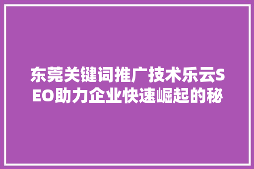 东莞关键词推广技术乐云SEO助力企业快速崛起的秘密武器