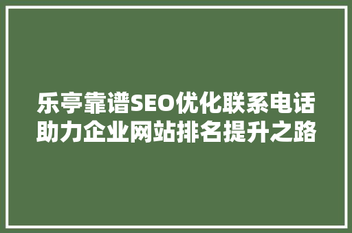 乐亭靠谱SEO优化联系电话助力企业网站排名提升之路