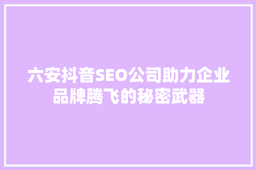 六安抖音SEO公司助力企业品牌腾飞的秘密武器  第1张