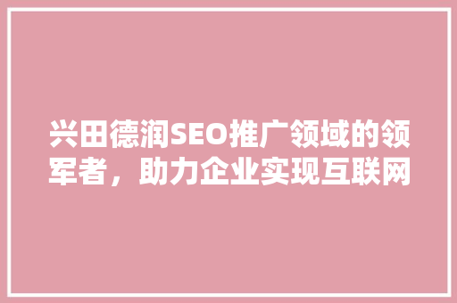 兴田德润SEO推广领域的领军者，助力企业实现互联网营销新突破