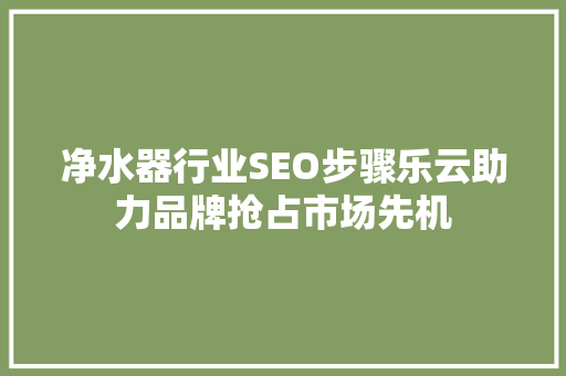 净水器行业SEO步骤乐云助力品牌抢占市场先机
