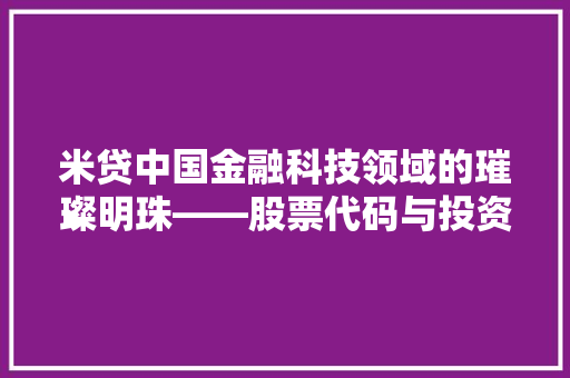 米贷中国金融科技领域的璀璨明珠——股票代码与投资前景展望