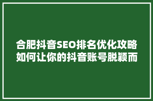 合肥抖音SEO排名优化攻略如何让你的抖音账号脱颖而出
