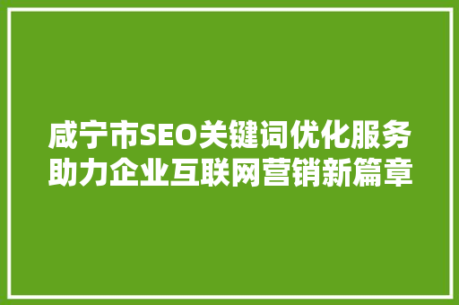 咸宁市SEO关键词优化服务助力企业互联网营销新篇章