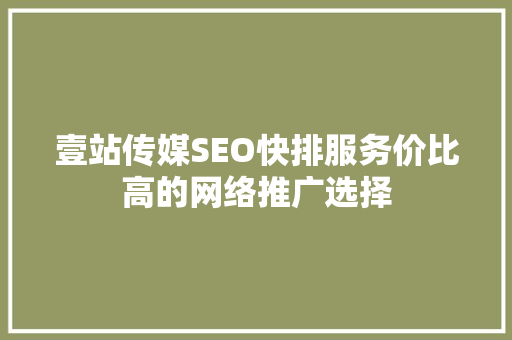 壹站传媒SEO快排服务价比高的网络推广选择