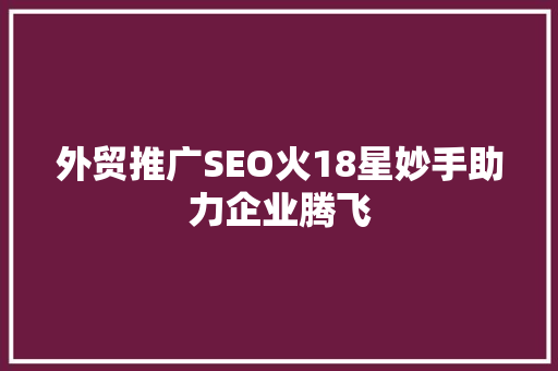 外贸推广SEO火18星妙手助力企业腾飞