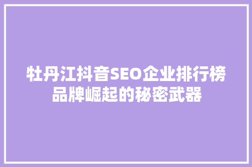 牡丹江抖音SEO企业排行榜品牌崛起的秘密武器