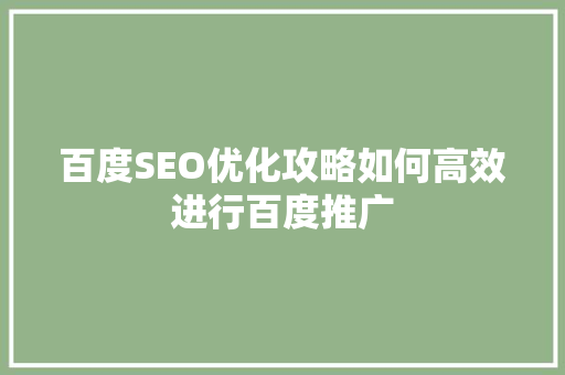 百度SEO优化攻略如何高效进行百度推广