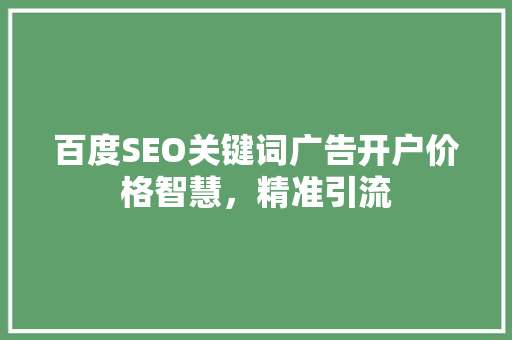 百度SEO关键词广告开户价格智慧，精准引流
