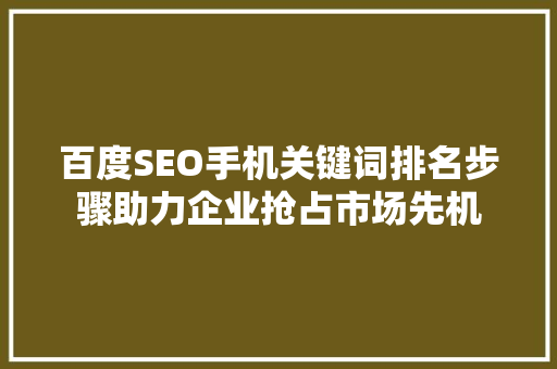 百度SEO手机关键词排名步骤助力企业抢占市场先机