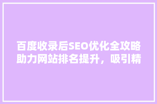 百度收录后SEO优化全攻略助力网站排名提升，吸引精准流量  第1张