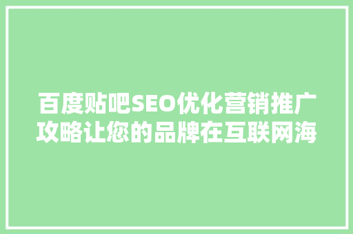 百度贴吧SEO优化营销推广攻略让您的品牌在互联网海洋中乘风破浪
