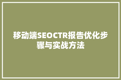 移动端SEOCTR报告优化步骤与实战方法