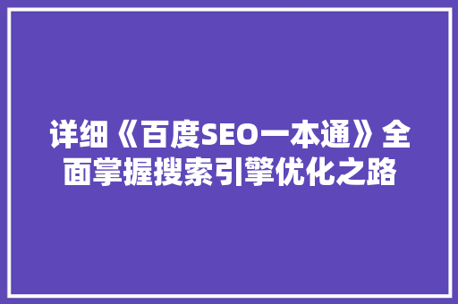 详细《百度SEO一本通》全面掌握搜索引擎优化之路