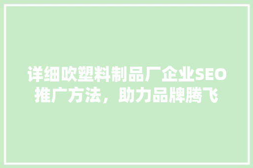 详细吹塑料制品厂企业SEO推广方法，助力品牌腾飞