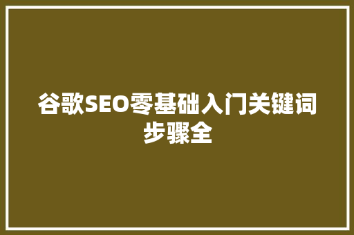 谷歌SEO零基础入门关键词步骤全