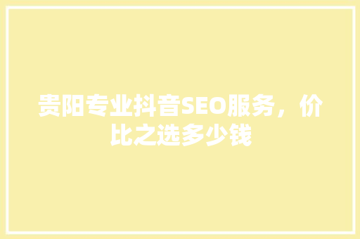 贵阳专业抖音SEO服务，价比之选多少钱