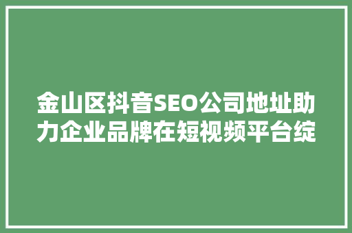 金山区抖音SEO公司地址助力企业品牌在短视频平台绽放光彩