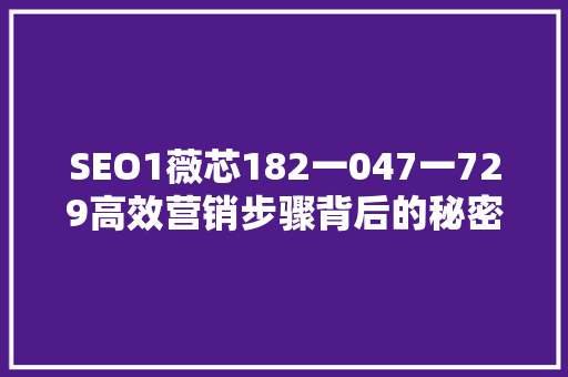 SEO1薇芯182一047一729高效营销步骤背后的秘密  第1张