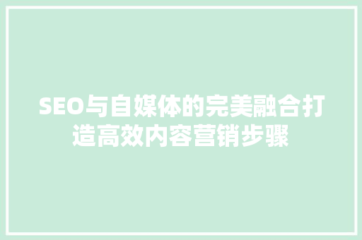 SEO与自媒体的完美融合打造高效内容营销步骤