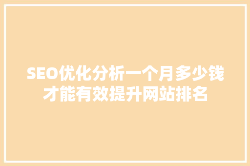 SEO优化分析一个月多少钱才能有效提升网站排名