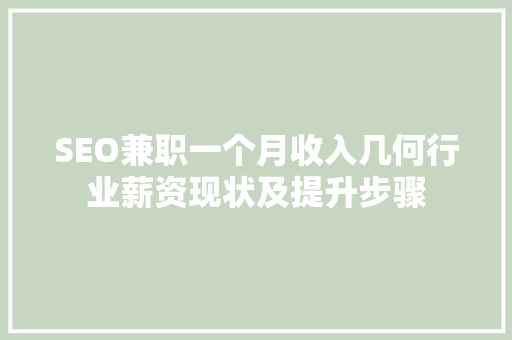 SEO兼职一个月收入几何行业薪资现状及提升步骤