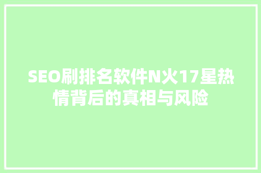 SEO刷排名软件N火17星热情背后的真相与风险