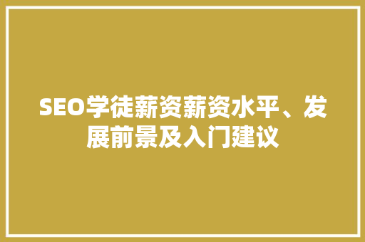 SEO学徒薪资薪资水平、发展前景及入门建议