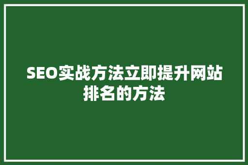 SEO实战方法立即提升网站排名的方法