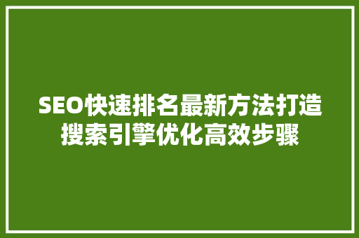 SEO快速排名最新方法打造搜索引擎优化高效步骤