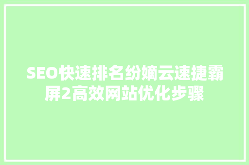 SEO快速排名纷嫡云速捷霸屏2高效网站优化步骤