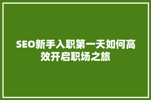 SEO新手入职第一天如何高效开启职场之旅